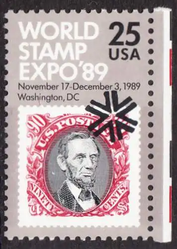 USA Michel 2036 / Scott 2410 postfrisch EINZELMARKE RAND rechts - Internationale Briefmarkenausstellung WORLD STAMP EXPO 89, Washington, DC: Marke USA MiNr. 35