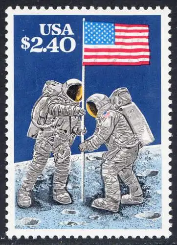 USA Michel 2046 / Scott 2419 postfrisch EINZELMARKE (a1) - Schnellpostmarke: 20. Jahrestag der ersten bemannten Mondlandung; Astronauten Neil Armstrong (1930-2012) und Edwin Aldrin (*1930) mit amerikanischer Flagge