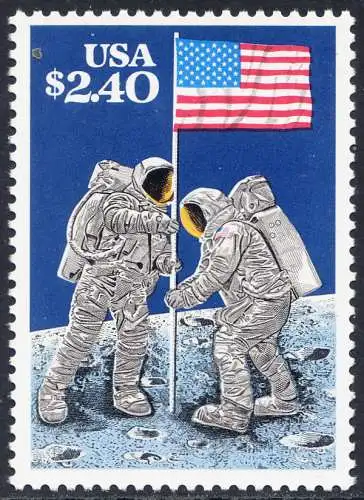 USA Michel 2046 / Scott 2419 postfrisch EINZELMARKE (a2) - Schnellpostmarke: 20. Jahrestag der ersten bemannten Mondlandung; Astronauten Neil Armstrong (1930-2012) und Edwin Aldrin (*1930) mit amerikanischer Flagge