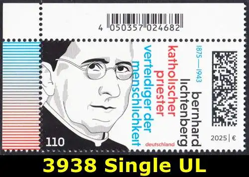 BUND 2025 Michel-# 3938 postfrisch EINZELMARKE ECKRAND oben links