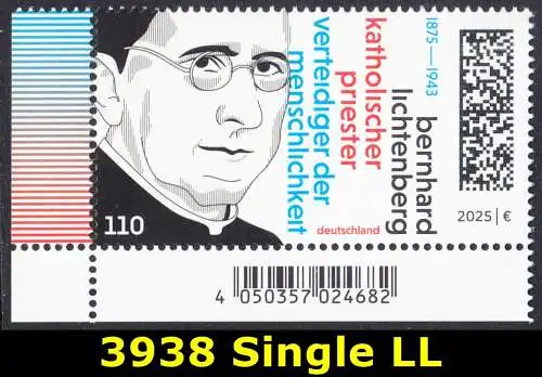 BUND 2025 Michel-# 3938 postfrisch EINZELMARKE ECKRAND unten links
