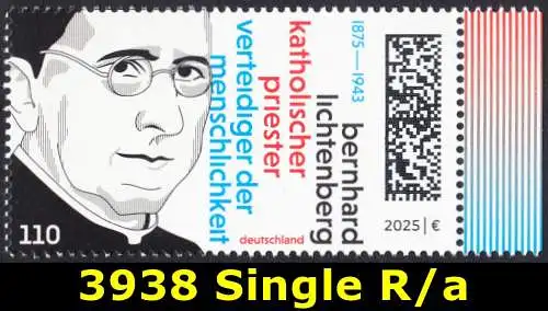 BUND 2025 Michel-# 3938 postfrisch EINZELMARKE RAND rechts (a)