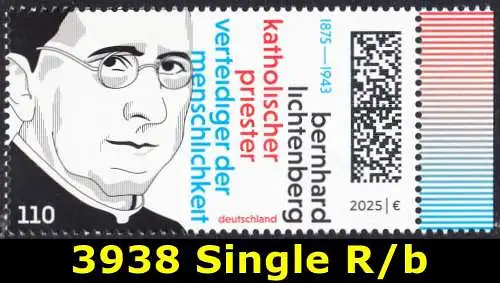 BUND 2025 Michel-# 3938 postfrisch EINZELMARKE RAND rechts (b)