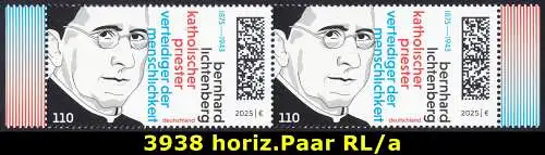 BUND 2025 Michel-# 3938 postfrisch horiz.PAAR RÄNDER rechts/links (a)