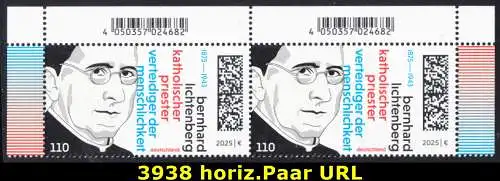 BUND 2025 Michel-# 3938 postfrisch horiz.PAAR ECKRÄNDER oben rechts/oben links 