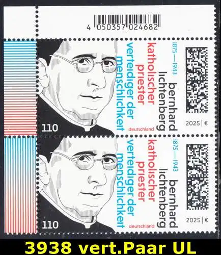 BUND 2025 Michel-# 3938 postfrisch vert.PAAR ECKRAND oben links 