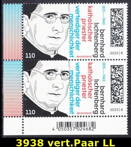 BUND 2025 Michel-# 3938 postfrisch vert.PAAR ECKRAND unten links
