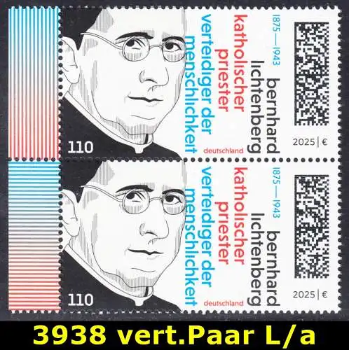 BUND 2025 Michel-# 3938 postfrisch vert.PAAR RÄNDER links (a)