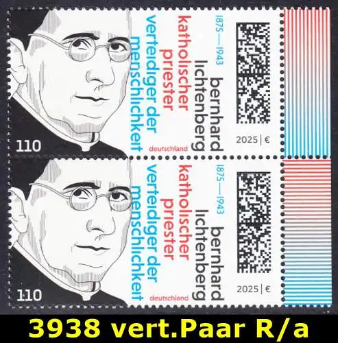 BUND 2025 Michel-# 3938 postfrisch vert.PAAR RÄNDER rechts (a)