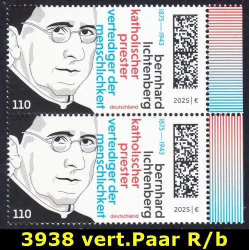 BUND 2025 Michel-# 3938 postfrisch vert.PAAR RÄNDER rechts (b)