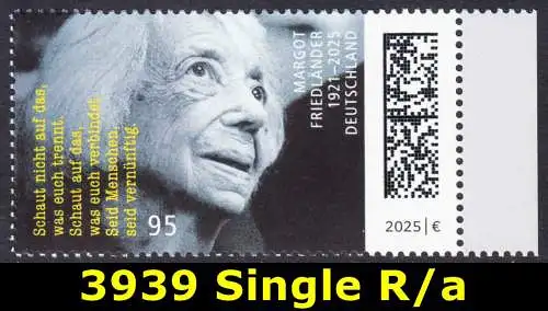 BUND 2025 Michel-# 3939 postfrisch EINZELMARKE RAND rechts (a)