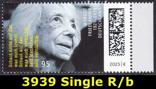 BUND 2025 Michel-# 3939 postfrisch EINZELMARKE RAND rechts (b)
