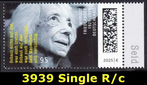 BUND 2025 Michel-# 3939 postfrisch EINZELMARKE RAND rechts (c)