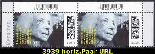 BUND 2025 Michel-# 3939 postfrisch horiz.PAAR ECKRÄNDER oben rechts/oben links 