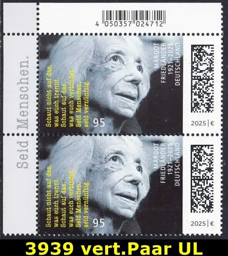 BUND 2025 Michel-# 3939 postfrisch vert.PAAR ECKRAND oben links