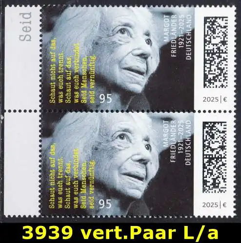 BUND 2025 Michel-# 3939 postfrisch vert.PAAR RÄNDER links (a)