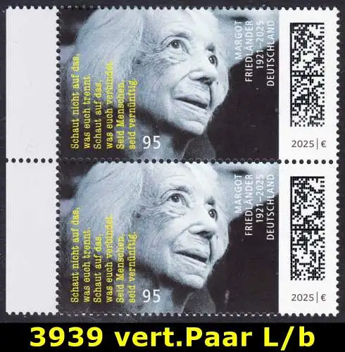 BUND 2025 Michel-# 3939 postfrisch vert.PAAR RÄNDER links (b)
