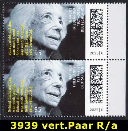 BUND 2025 Michel-# 3939 postfrisch vert.PAAR RÄNDER rechts (a)