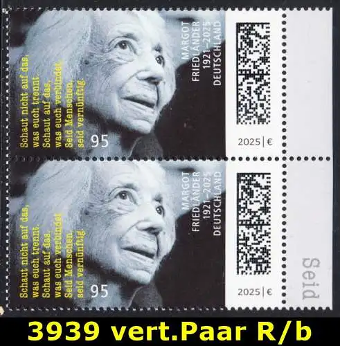 BUND 2025 Michel-# 3939 postfrisch vert.PAAR RÄNDER rechts (b)