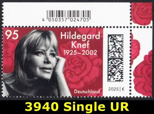 BUND 2025 Michel-# 3940 postfrisch EINZELMARKE ECKRAND oben rechts