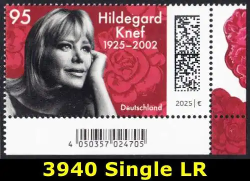 BUND 2025 Michel-# 3940 postfrisch EINZELMARKE ECKRAND unten rechts