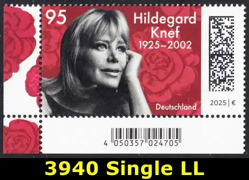 BUND 2025 Michel-# 3940 postfrisch EINZELMARKE ECKRAND unten links