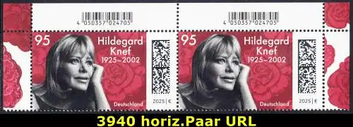 BUND 2025 Michel-# 3940 postfrisch horiz.PAAR ECKRÄNDER oben rechts/oben links