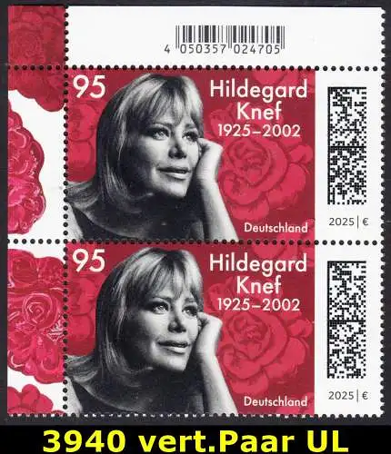 BUND 2025 Michel-# 3940 postfrisch vert.PAAR ECKRAND oben links