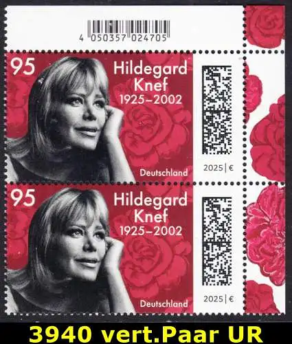 BUND 2025 Michel-# 3940 postfrisch vert.PAAR ECKRAND oben rechts