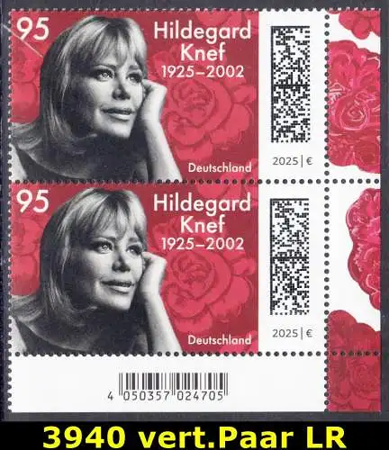 BUND 2025 Michel-# 3940 postfrisch vert.PAAR ECKRAND unten rechts