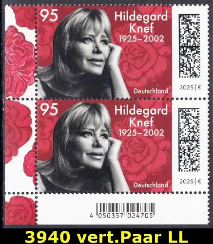 BUND 2025 Michel-# 3940 postfrisch vert.PAAR ECKRAND unten links