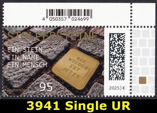 BUND 2025 Michel-# 3941 postfrisch EINZELMARKE ECKRAND oben rechts