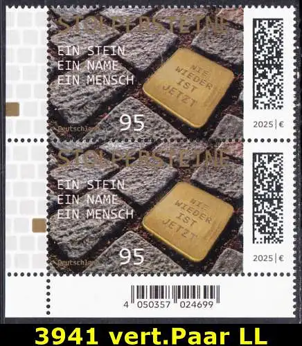 BUND 2025 Michel-# 3941 postfrisch vert.PAAR ECKRAND unten links 