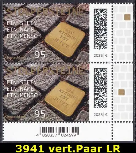 BUND 2025 Michel-# 3941 postfrisch vert.PAAR ECKRAND unten rechts