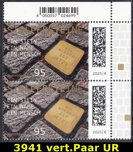 BUND 2025 Michel-# 3941 postfrisch vert.PAAR ECKRAND oben rechts