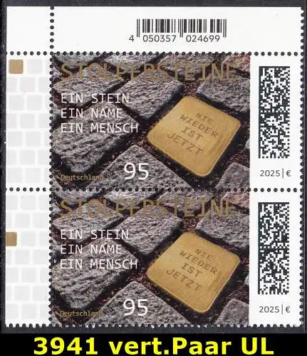 BUND 2025 Michel-# 3941 postfrisch vert.PAAR ECKRAND oben links