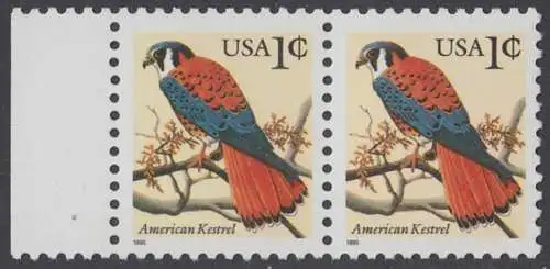 USA Michel 2559 / Scott 2477 postfrisch horiz.Paar RAND links - Tiere: Buntfalke