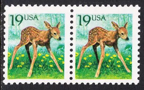 USA Michel 2122 / Scott 2479 postfrisch horiz.PAAR - Tiere: Rehkitz