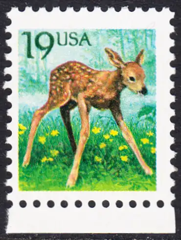 USA Michel 2122 / Scott 2479 postfrisch EINZELMARKE RAND unten (a2)- Tiere: Rehkitz