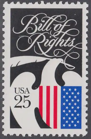 USA Michel 2050 / Scott 2421 postfrisch EINZELMARKE - 200 Jahre Bill of Rights: Wappenadler mit Schreibfeder und Landesfarben
