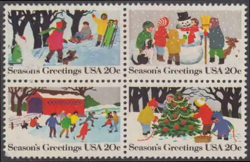 USA Michel 1607-1610 / Scott 2027-2030 postfrisch (ungummiert) BLOCK  - Weihnachten