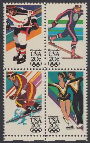 USA Michel 1671-1674 / Scott 2067-2070 postfrisch (Gumm.beeintr.) BLOCK RÄNDER unten - Olympische Winterspiele, Sarajevo