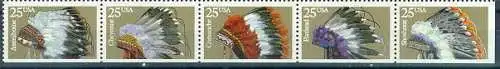 USA Michel 2098 / Scott 2502-2505 postfrisch Strip(5) -a2- (aus MARKENHEFTCHEN) - Indianer-Kopfschmuck 