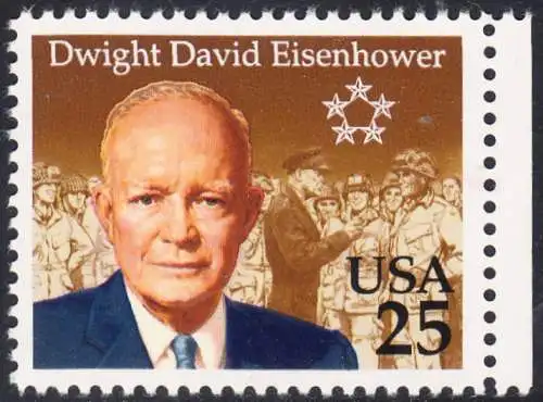 USA Michel 2113 / Scott 2513 postfrisch EINZELMARKE RAND rechts (a1) - 100. Geburtstag von Dwight David Eisenhower (1890-1969), 34. Präsident (reg. 1953-1961)