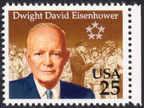 USA Michel 2113 / Scott 2513 postfrisch EINZELMARKE RAND rechts (a2) - 100. Geburtstag von Dwight David Eisenhower (1890-1969), 34. Präsident (reg. 1953-1961)