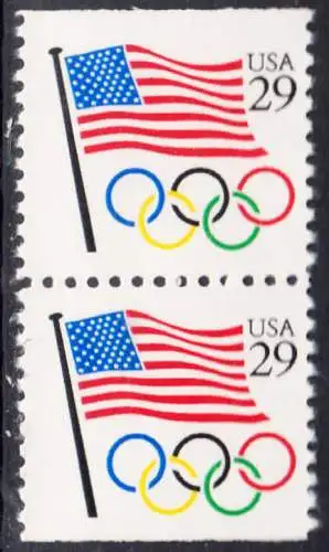 USA Michel 2129 / Scott 2528 postfrisch vert.PAAR (aus Markenheftchen) oben/unten ungezähnt - Flagge, Olympische Ringe