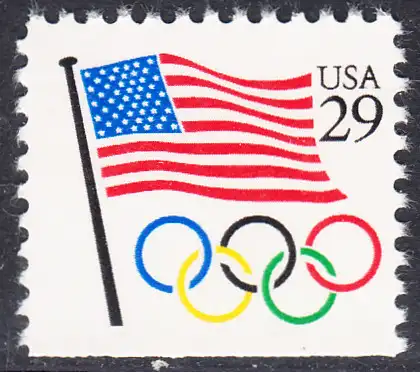 USA Michel 2129 / Scott 2528 postfrisch EINZELMARKE (aus Markenheftchen) unten ungezähnt - Flagge, Olympische Ringe