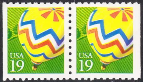 USA Michel 2134 / Scott 2530 postfrisch horiz.PAAR (rechts/links ungezähnt - a1) - Heißluftballon über Feldern