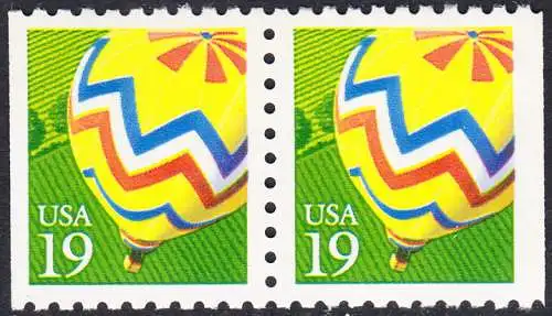 USA Michel 2134 / Scott 2530 postfrisch horiz.PAAR (rechts/links ungezähnt - a2) - Heißluftballon über Feldern