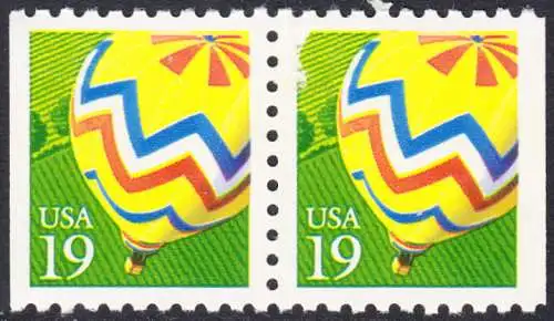 USA Michel 2134 / Scott 2530 postfrisch horiz.PAAR (rechts/links ungezähnt - a3) - Heißluftballon über Feldern